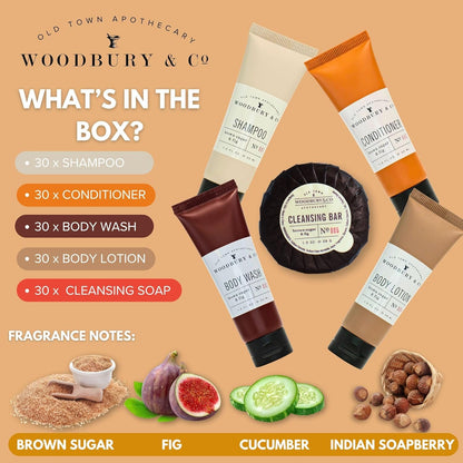 WOODBURY & CO Hotel Soap & Bulk Toiletries (150 PK, 1 oz each),Airbnb Essentials for Hosts & Guests Shampoo & Conditioner Supplies,Guest,Hotel Toiletries Bulk Set,Mini Travel Size Toiletries,Air BnB