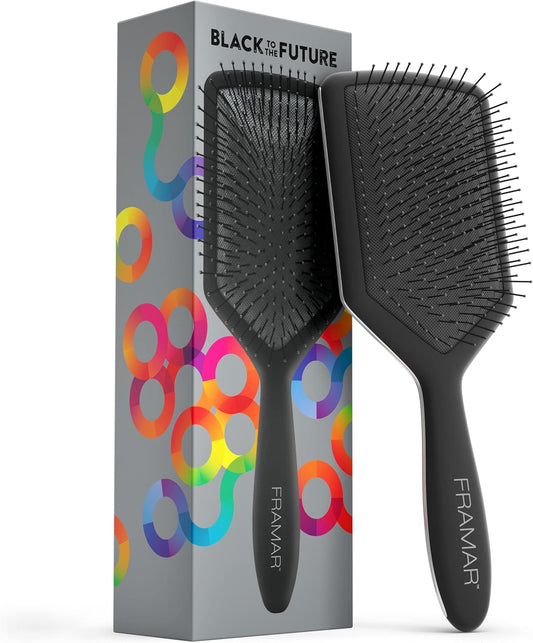 Framar Detangler Brush, Paddle Brush – Elegant Detangling Brush, No more Tangles Hair Brush – Hair Brushes for women, men and children (Black)