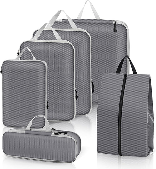 Packing Cubes 6PCS Compression Packing Cubes Extensible Organizer Bags for Travel Suitcase Luggage Organization Organiser Set Travel Luggage Packing for Travel or Home Storage Grey