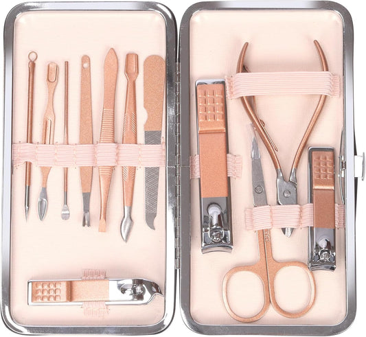 Swpeet 12Pcs Manicure Set, Nail Clippers Set, High Precisio Stainless Steel Nail Cutter Pedicure Kit Grooming Kit Manicure Fingernails, Toenails with Portable Stylish Case for Personal Care, Rose Gold