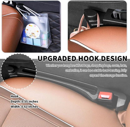 2PCS Upgrade Car Seat Gap Filler,Multi-Function Car Gap Filler with Car Organizer,Hook,Charging Hole,Universal Car Seat Gap Filler Organizer Car Interior Accessories for Most Vehicles