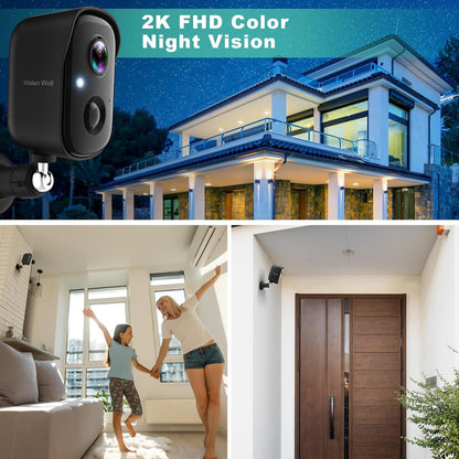 Security Cameras Wireless Outdoor, 2K Battery Powered AI Motion Detection Spotlight Siren Alarm WiFi Surveillance Indoor Home Camera, Color Night Vision, 2-Way Talk, Waterproof, Cloud/SD Storage