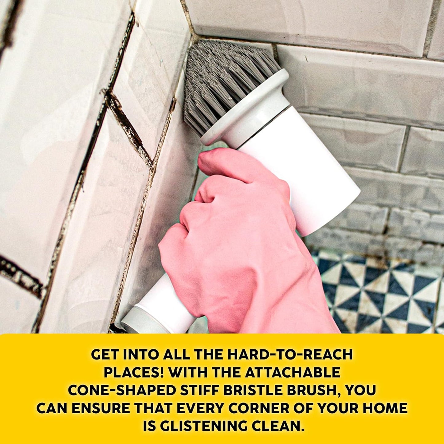 Synoshi Bathroom Set Electric Spin Scrubber with 3 Replaceable Cleaning Head + 2 Cone Brush Heads + 6 Sponge Brush Heads. Perfect for Hard to Reach Places and Smooth Surfaces in The Bathroom