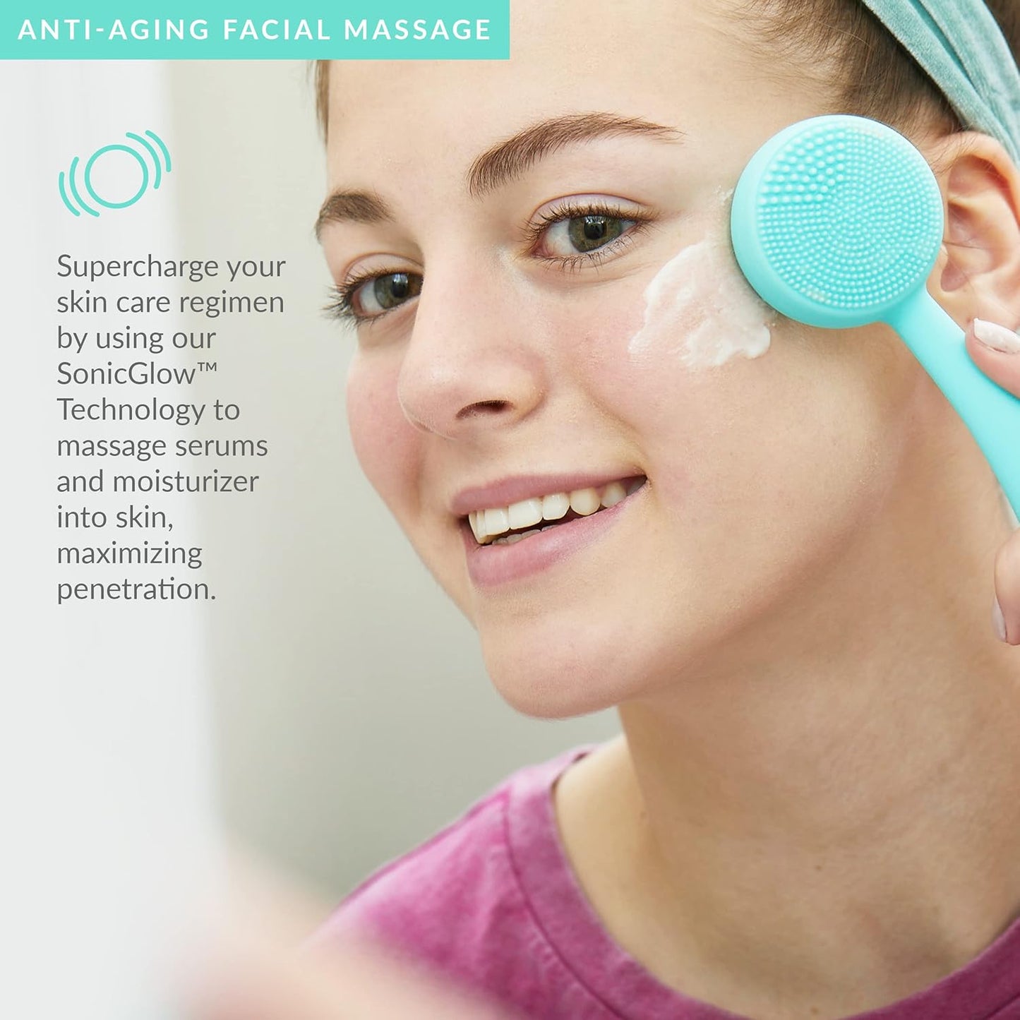 PMD Clean - Smart Facial Cleansing Device with Silicone Brush & Anti-Aging Massager - Waterproof - SonicGlow Vibration Technology