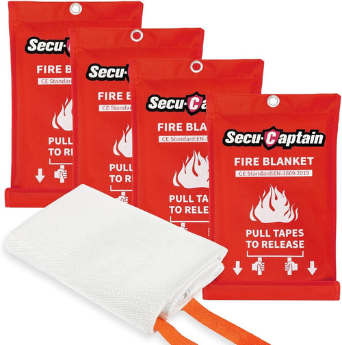 SecuCaptain Emergency Fire Blanket for Home and Kitchen - 4 Pack 40"x40" Flame Suppression Fiberglass Fire Blankets for House Camping Car Office Warehouse Emergency Survival Safety