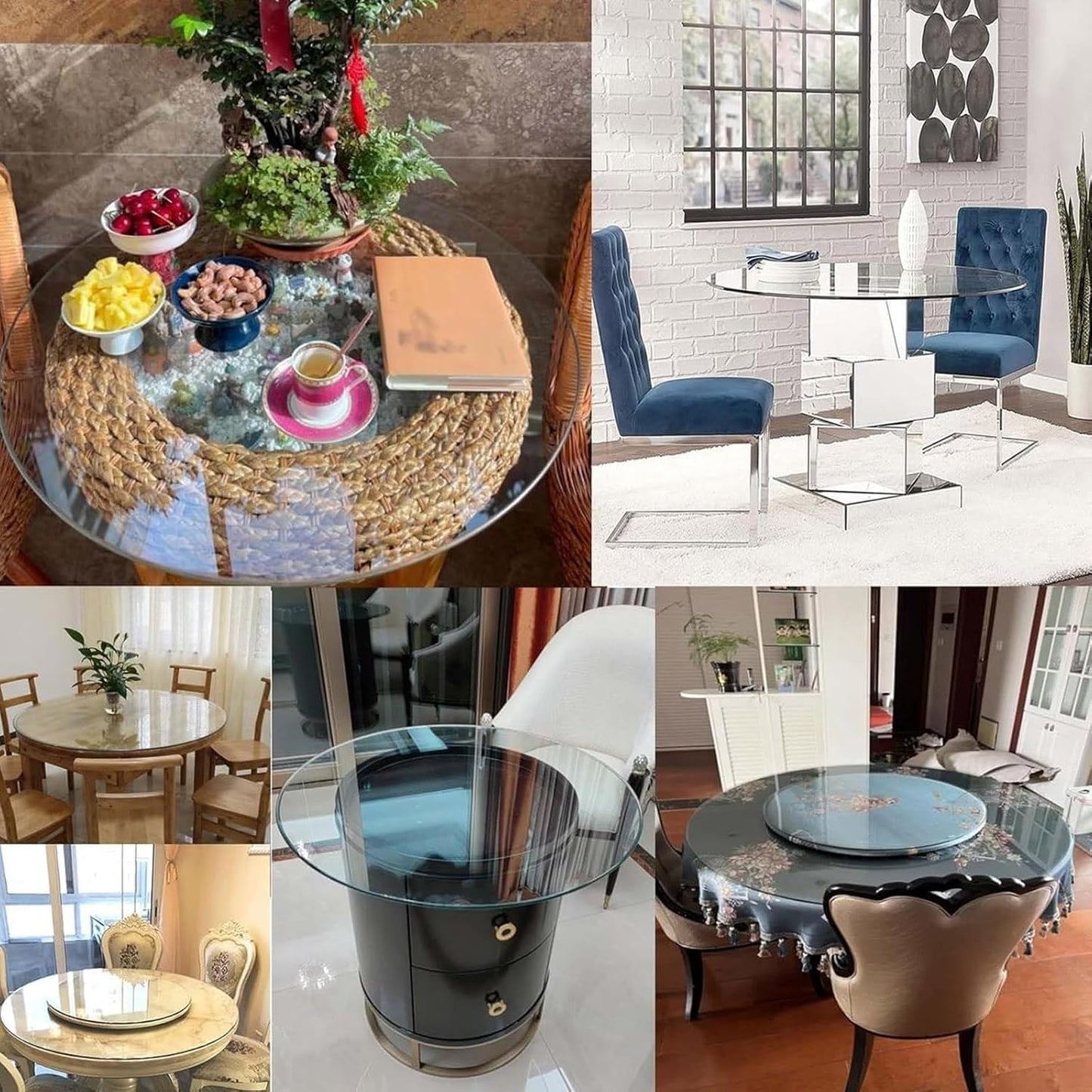 Tempered Glass Dining Table Top.Pian Transparent Tempered Glass Table Top, Round Dining Table Glass Panel Protector, Flat Polish Edge, Crystal Clear Protective Cover, (65 cm (26 inch))
