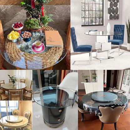 Tempered Glass Dining Table Top.Pian Transparent Tempered Glass Table Top, Round Dining Table Glass Panel Protector, Flat Polish Edge, Crystal Clear Protective Cover, (65 cm (26 inch))