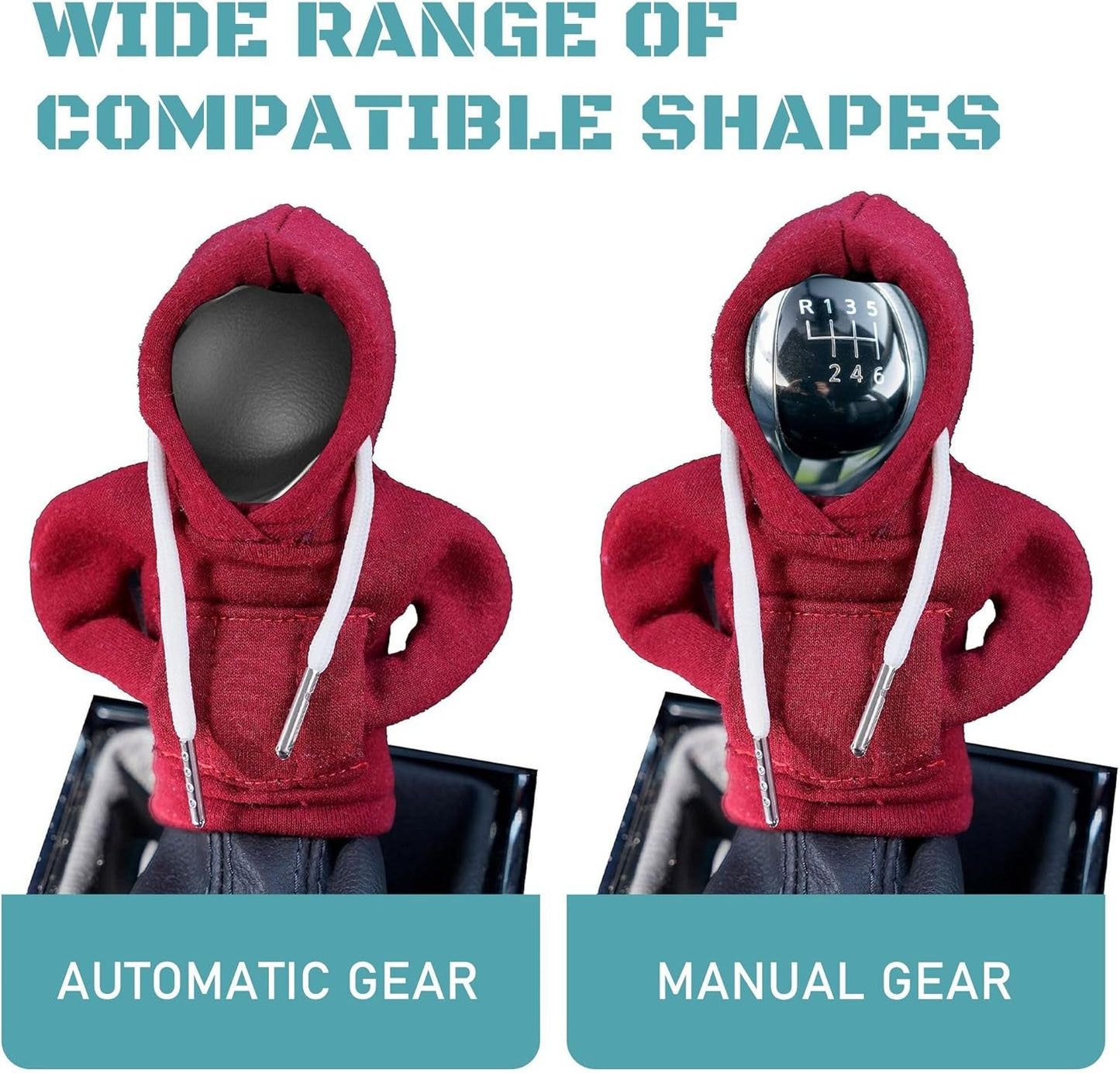 Hoodie Car Gear Shift Cover, 2 pcs Funny Shift Knob Hoodie Cover for Car, Automotive Interior Decoration Accessories for Most Vehicles Red+Black