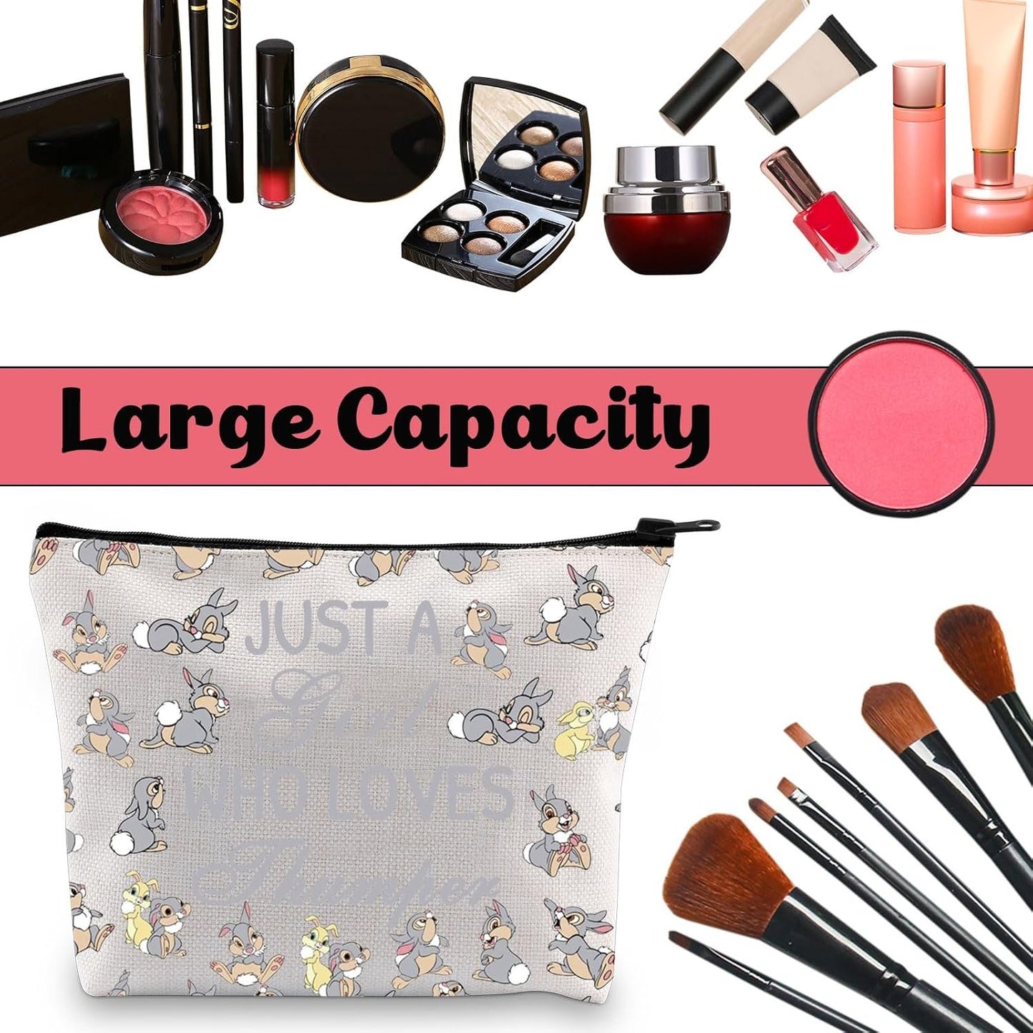 Thumper and Bunny Cosmetic Bag Cartoon Lover Gift Rabbit Themed Travel Toiletry Pouch (C Rabbit)