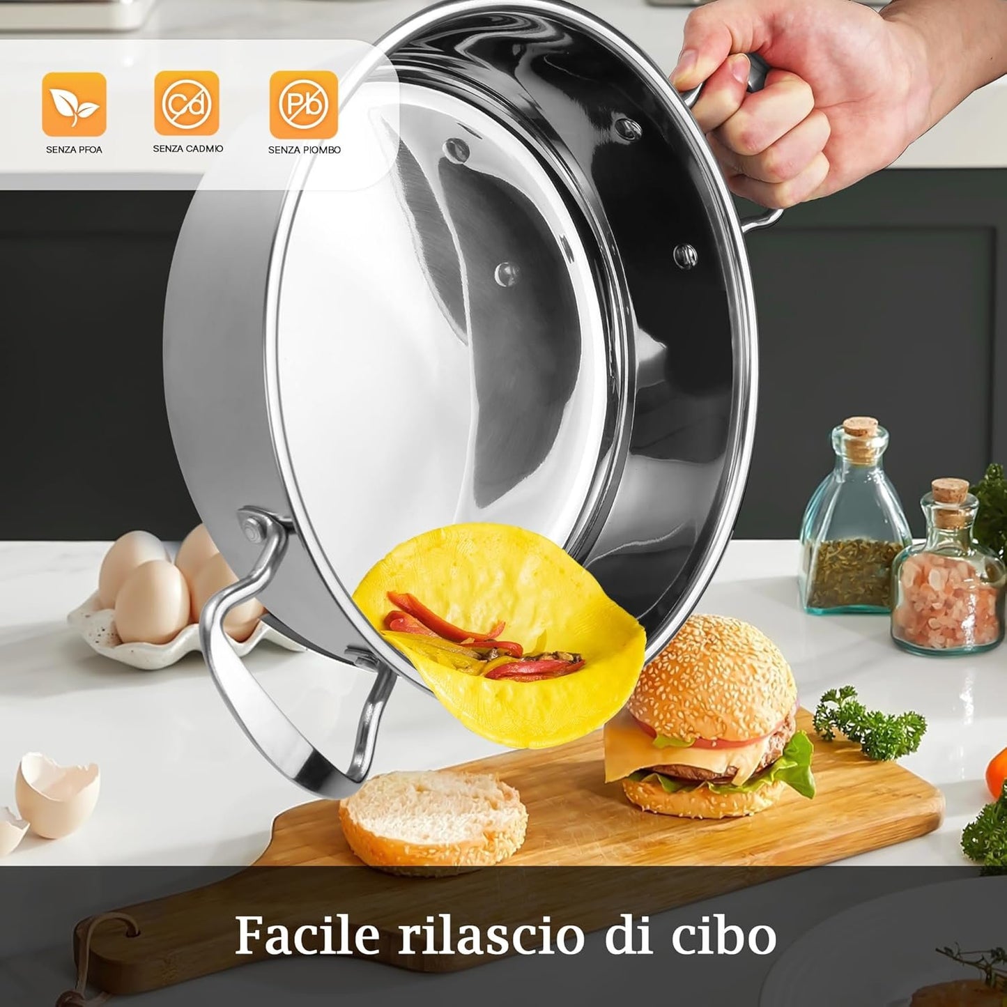 6 Piece Cookware Set, Stainless Steel Pot, Pots with Glass Lids, Cookware Set Compatible with Induction, Gas and Electric Hobs