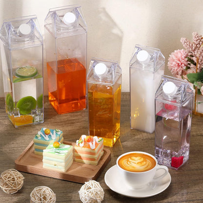 12 Pack Milk Carton Water Bottle 17 Oz and 34 Oz Clear Transparent Drinking Cup Reusable Square Portable Water Bottle for Drinks for Fitness Gym Sports
