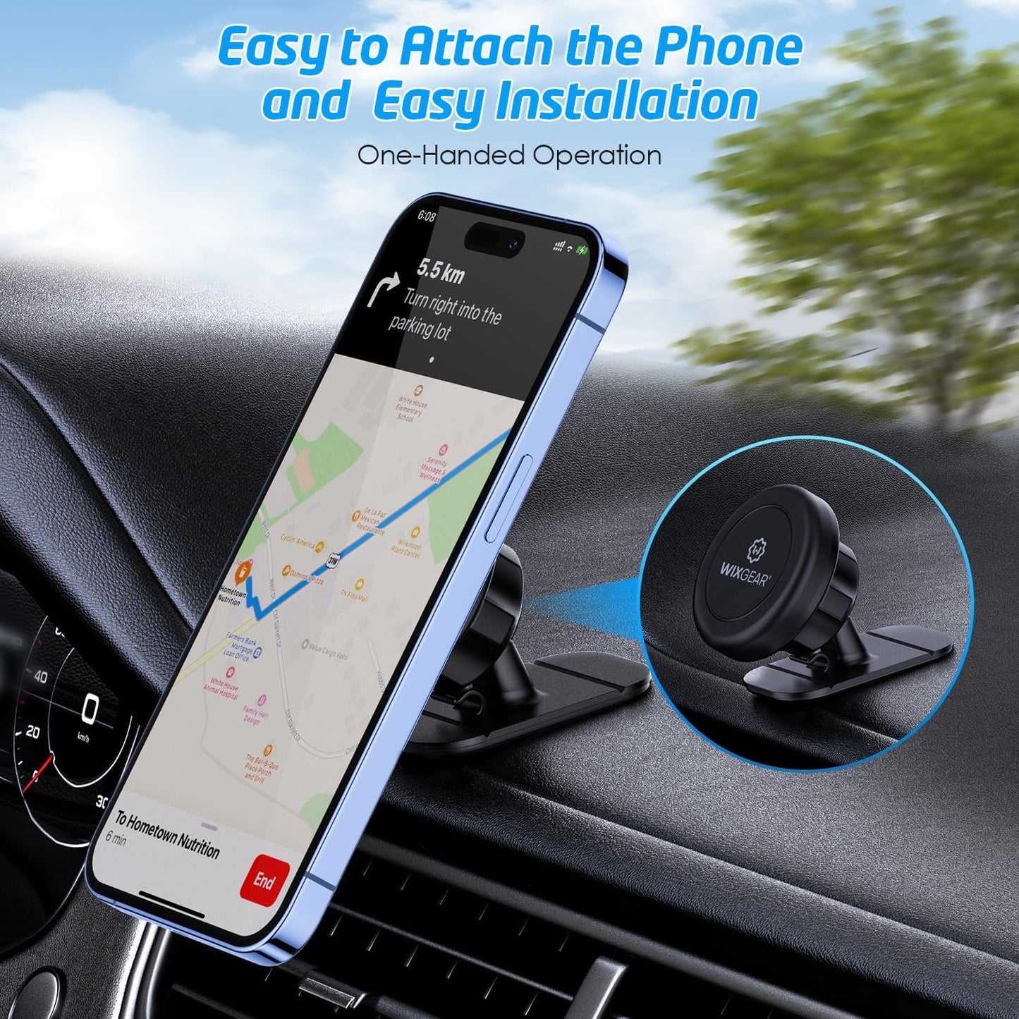 Magnetic Car Mount, WixGear Universal Stick On Mount (2 Pack) Dashboard Magnetic Phone Holder for Car, for Cell Phones and Mini Tablets with Fast Swift-snap Technology, Strong Phone Mount for Car