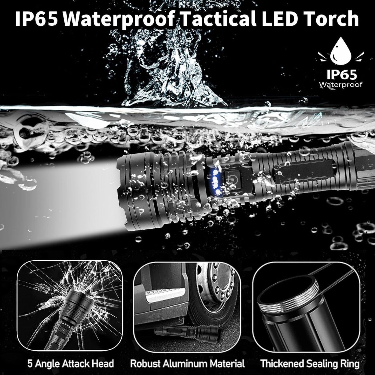 Chasinglee 990,000 Lumens Rechargeable LED Flashlight - Super Bright Tactical Flashlight with Type-C Charging, 5 Modes, IPX5 Waterproof - Ideal for Camping, Hiking, Emergencies