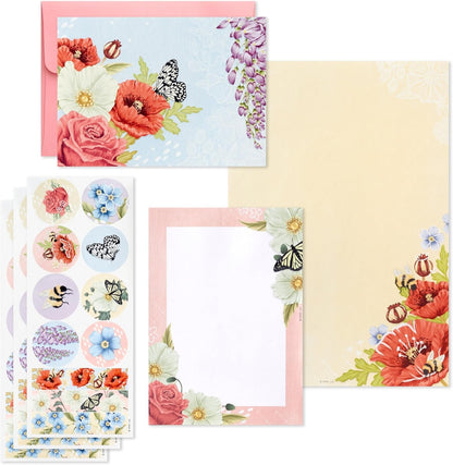 Hallmark Stationery Set with Desk Organizer, Light Pink (10 Blank Cards with Envelopes, 20 Writing Sheets with Envelopes, 75-Sheet Notepad, 30 Sticker Seals)