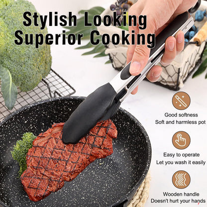 Kitchen Utensil Set, Cooking Utensils Set 43 Pieces, 446°F Heat Resistant Basic Silicone Utensil Set, Gadgets for Non-Stick Cookware, for Cooking Wooden Handles, (BPA Free-Black)