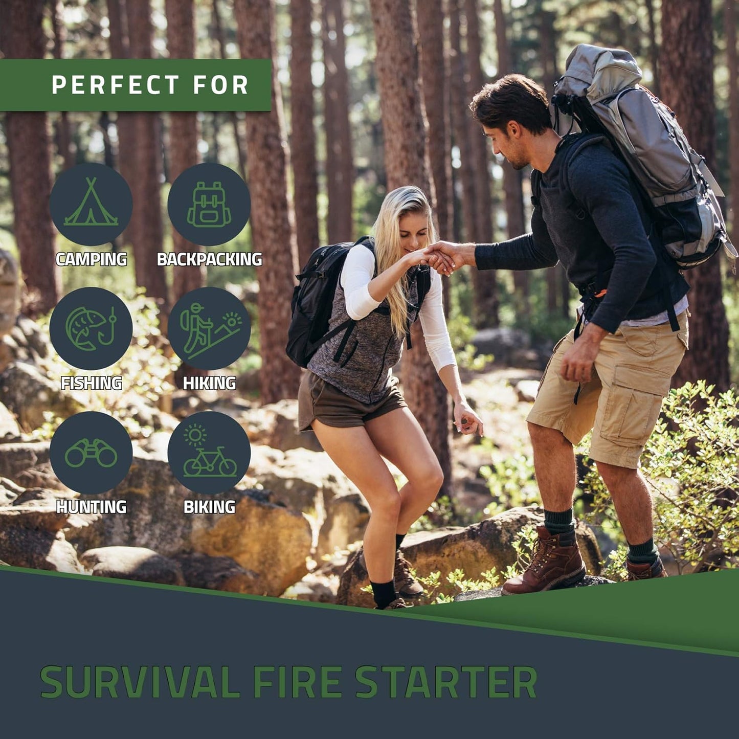 RKR OUTDOOR Ferro Rod Flint Fire Starter Kit with Handcrafted Wood Handle |5/16"- 3/8" Thick 12000-15000 Strikes |Survival Flint and Steel Rods with Multi-Tool Striker and Paracord Lanyard for Camping
