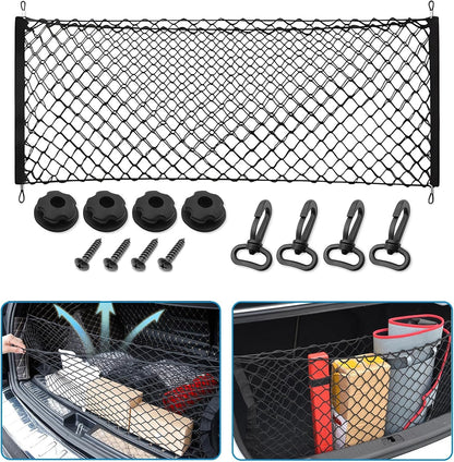 Car Rear Cargo Net, Adjustable Elastic Storage Organizer Net, Trunk Cargo Storage Net, Car Interior Accessories, Fit for Car, SUV, Jeep, Truck (35.4 x 15.8 Inch)