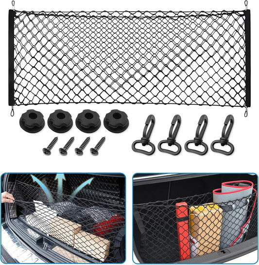 Car Rear Cargo Net, Adjustable Elastic Storage Organizer Net, Trunk Cargo Storage Net, Car Interior Accessories, Fit for Car, SUV, Jeep, Truck (35.4 x 15.8 Inch)