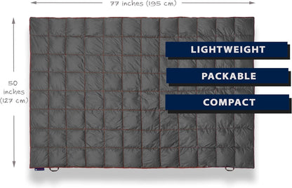 Get Out Gear Down Camping Blanket - Puffy, Packable, Lightweight and Warm | Ideal for Outdoors, Travel, Stadium, Festivals, Beach, Hammock | 650 Fill Power Water-Resistant Backpacking Quilt