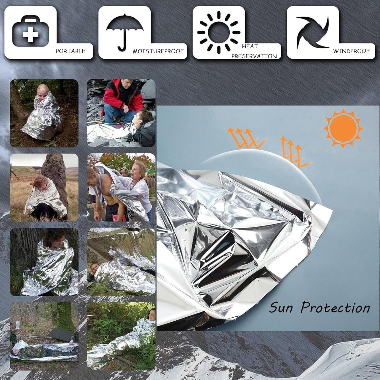 10 PCS Outdoor Emergency Blankets, Survival Reflective Thermal Foil Blanket, Ideal for Outdoors, Hiking, Survival, Escape, Marathon or First Aid(Silver)