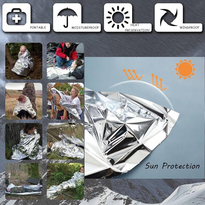 10 PCS Outdoor Emergency Blankets, Survival Reflective Thermal Foil Blanket, Ideal for Outdoors, Hiking, Survival, Escape, Marathon or First Aid(Silver)