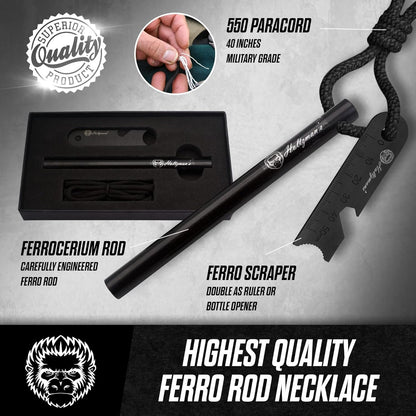 Holtzman's Gorilla Survival Holtzman's Ferro Rod | Fire Starter Heavy Duty 6-Inch x 1/2" Ferrocerium Rod Fire Starter Kit - Survival Magnesium Flint and Steel Set with Paracord & Scraper - Lightweight Emergency Camping Tool
