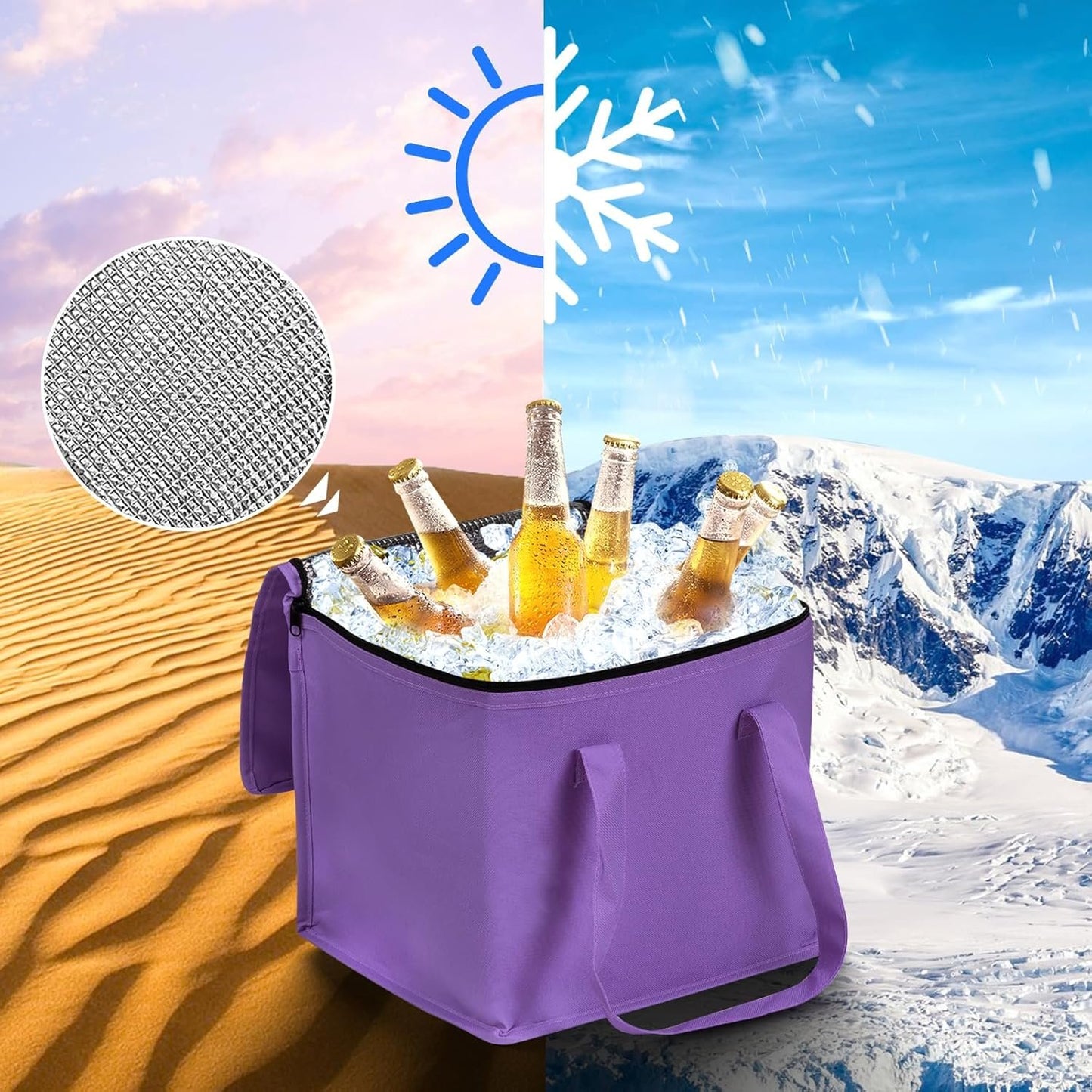 GPUSFAK Purple Car Trunk Organizer with Cooler Bag - 3 Compartment Collapsible Car Storage Organizer for SUV