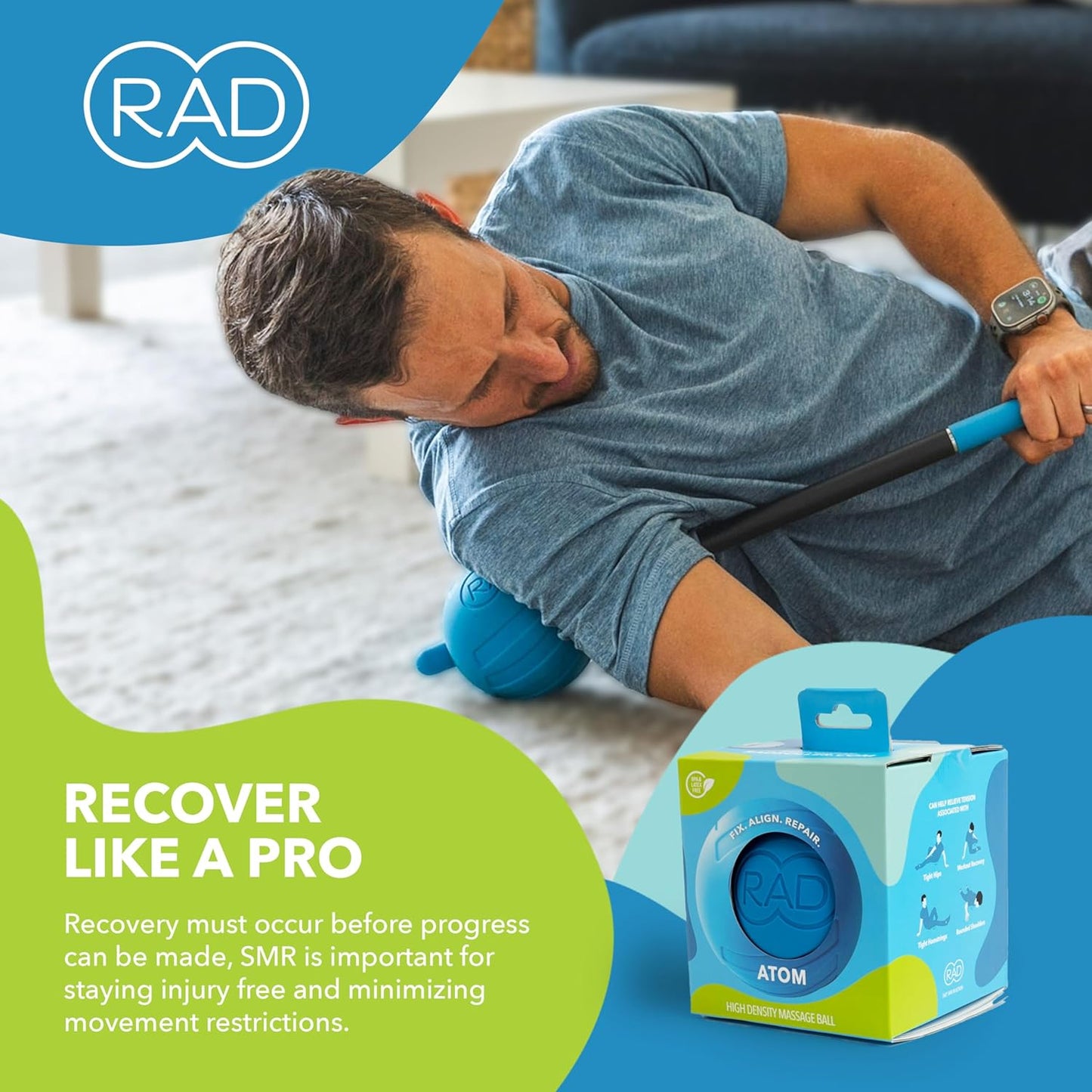 RAD Atom I High Density Myofascial Release Tool I Self Massage Mobility and Recovery