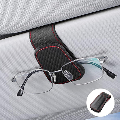 KAQISI Sunglasses Holders for Car Sun Visor, Leather Eyeglasses Hanger Mounter, Magnetic Glasses Holder and Ticket Card Clip, Auto Interior Accessories Universal for SUV (Carbon Fiber)