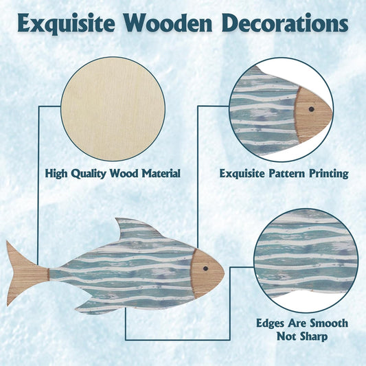 3 PCS Wooden Fish Coastal Decor Set, Beach Themed Room Decor, Vintage Lake House Decor, Nautical Ocean Fish Wall Art for Home Bathroom Living Room