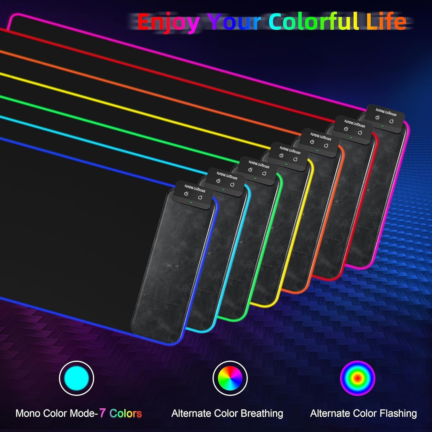 Wireless Future Charger Gaming Mouse Pad, 10W Wireless Charging, RGB with 9 LED Light Modes, 31.5"x11.8" Large Desk Mat, Non-Slip Rubber Base, Waterproof, Black