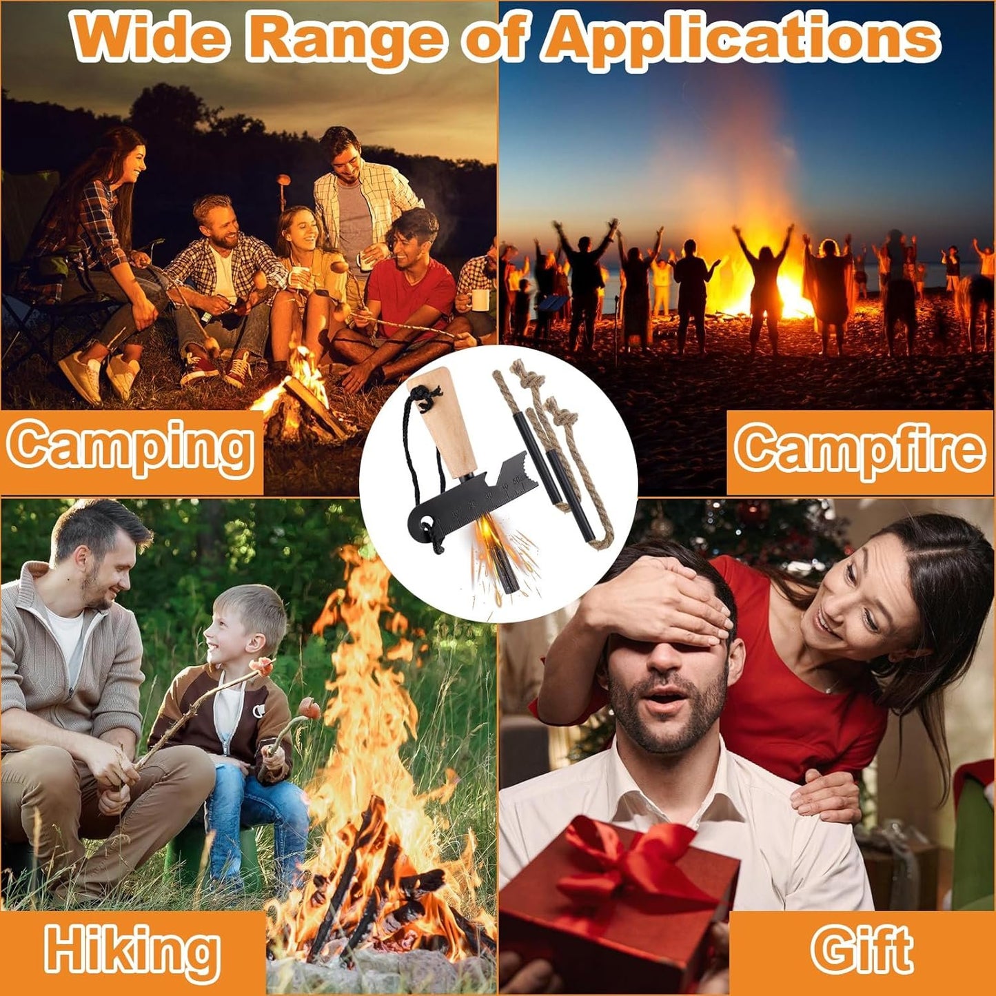 Fire Starter Survival Tool, Fire Starter Kit, Portable & Easy to Use, Fire Starters for Campfires Hiking Survival Training Gift (50 Fire Plugs Set/Wick Hemp Rope and Bag Set)