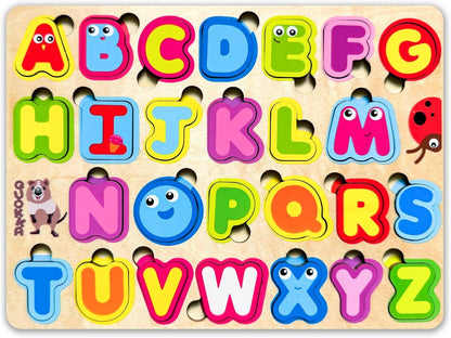 QUOKKA Montessori Alphabet Puzzle for Toddlers 2-4 Years - Educational Wooden Puzzles for Kids Ages 3-5 - Learning Toy Letters and ABC Recognition - Preschool Activity Board - Learning Activities