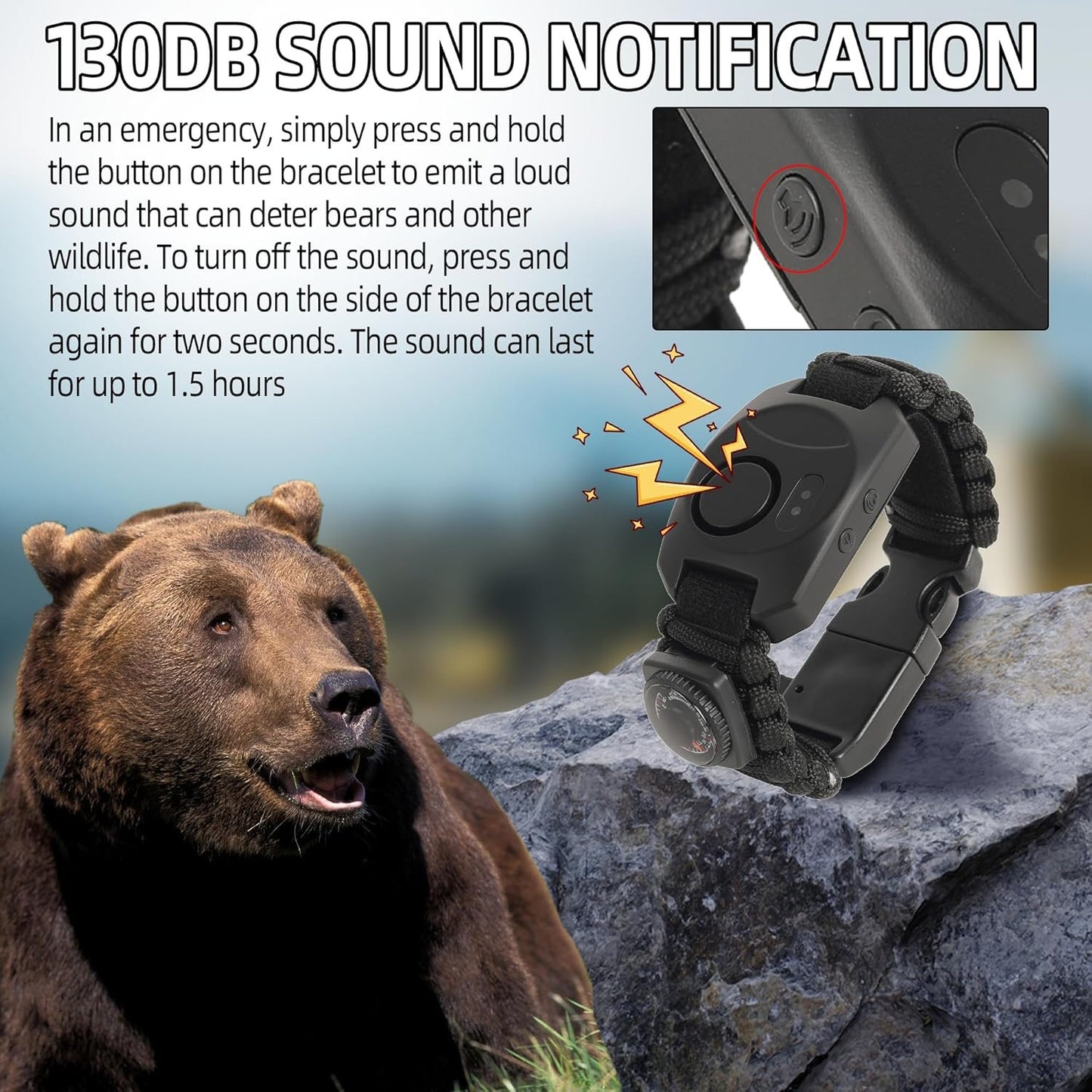 Calvana 8 in 1 Bear Deterrent Devices,Tactical Paracord Rope Bracelets Kit with SOS LED Light,Compass and Fire Starter,Magnesium Fire Starter,Emergency Whistle, Camping and Hiking Survival Tool