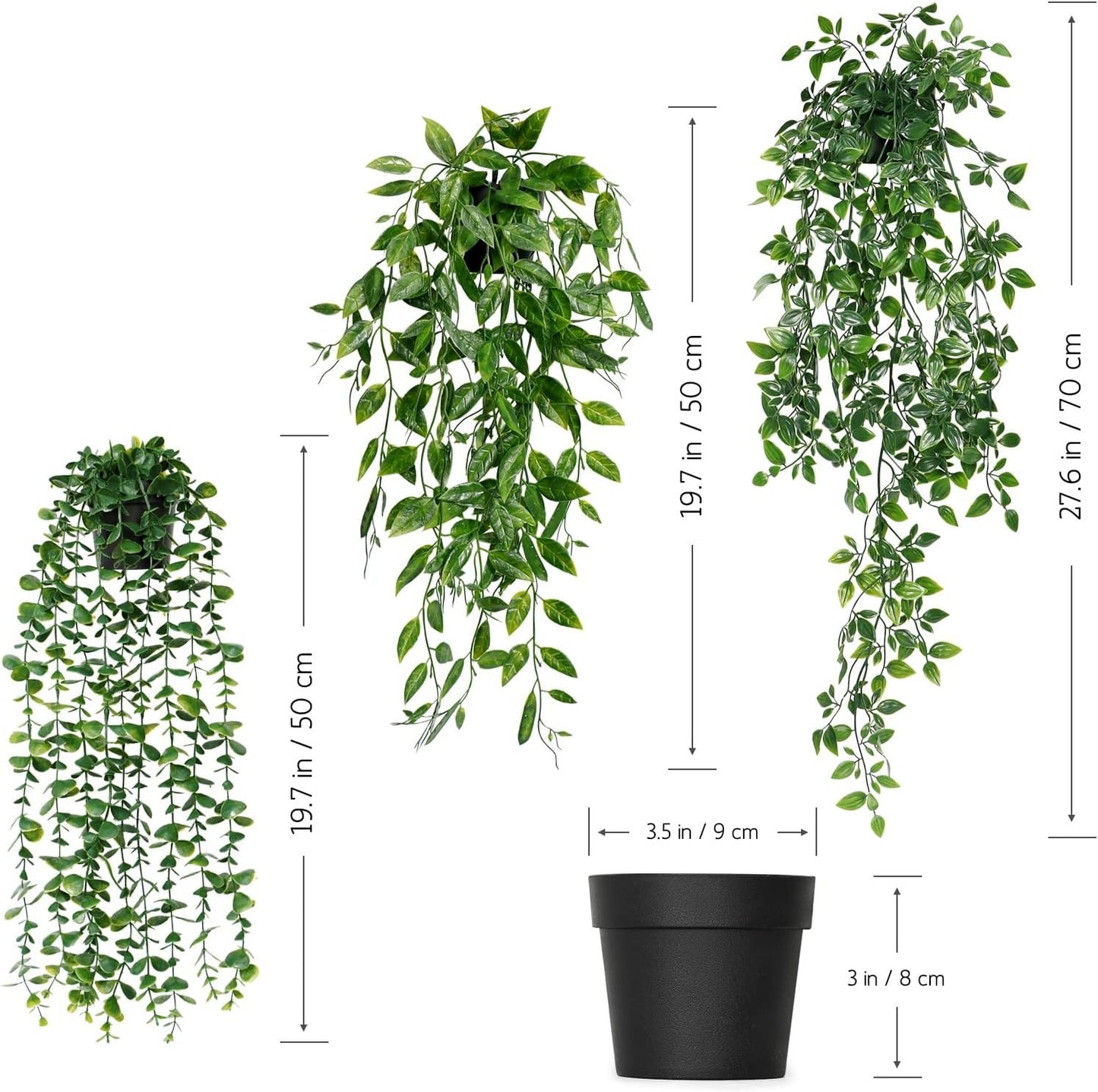 Dremisland 3Pcs Artificial Hanging Plants-Artificial Hanging Plants Potted Greenery Decor-Eucalyptus Mandala Snow Pea Vine in Pot Plants for Office Farmhouse Home Indoor Outdoor Decor