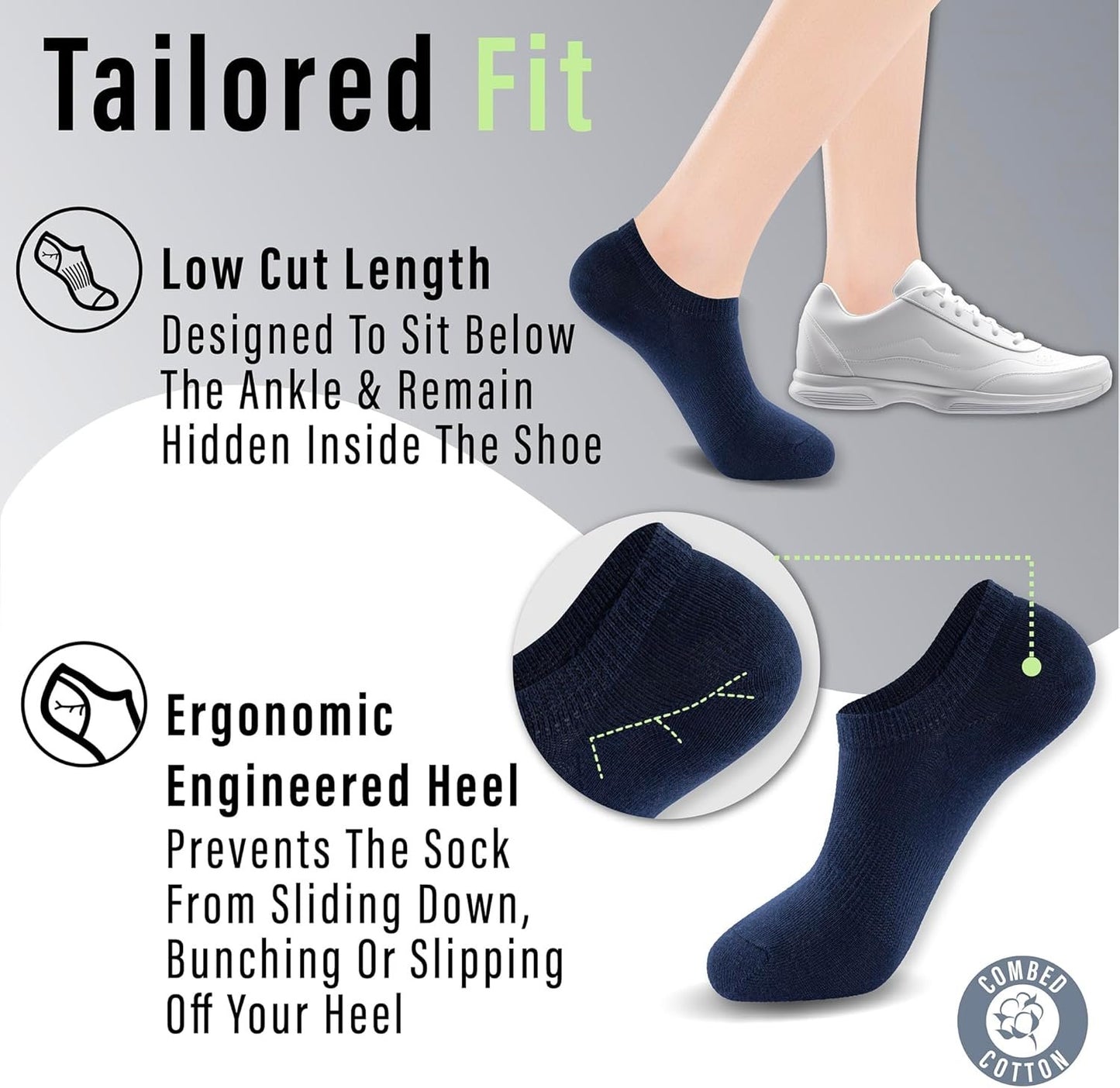 The Essentials Wardrobe 6 Pairs Unisex Low Cut No Show Trainer Liners Socks Combed Cotton Mens Ladies Womens Socks with Anti-Slip Heel Ergonomic Heel Elastane Stretch Socks