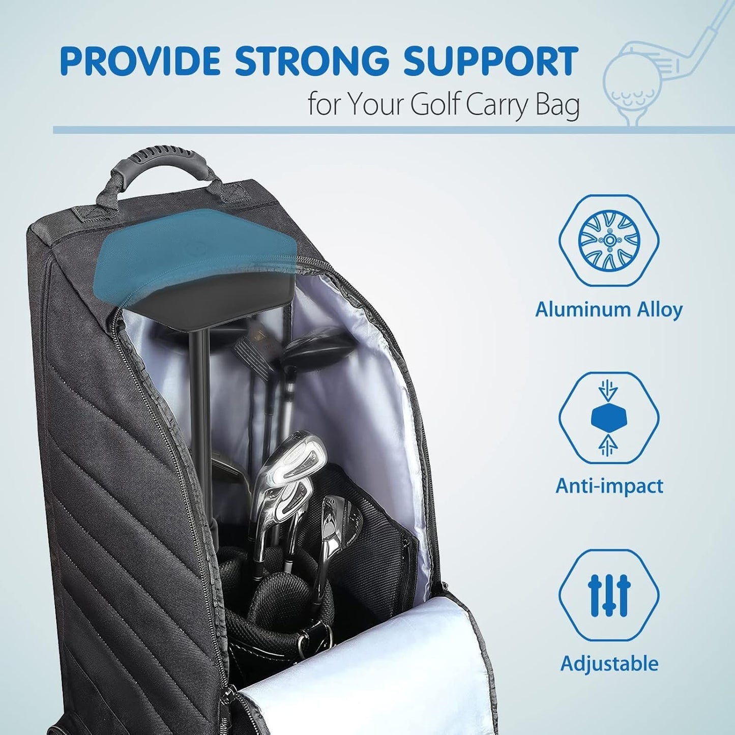 Rhino Valley Golf Travel Bag Rod - Aluminum Alloy Anti-Impact Support Cover, Protector Accessory, Adjustable Clubs Protection System Pole