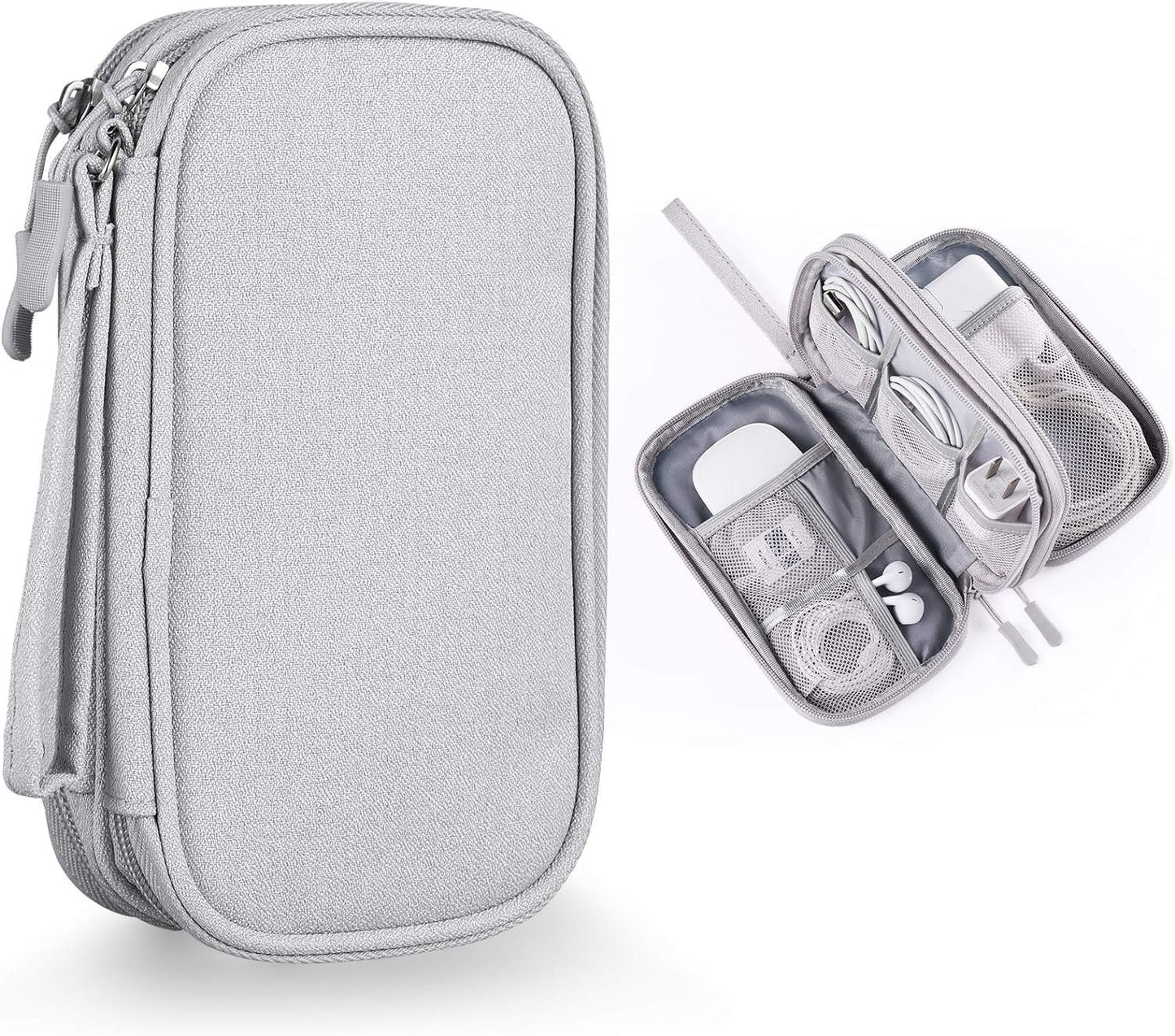 CAOODKDK Electronics Accessories Cases, Travel Cable Organizer Pouch Bag, Portable Waterproof Double-Layer All-in-One Storage Bag, Charger&USB Cable/Power Bank/Magic Mouse/Earphones (Grey)