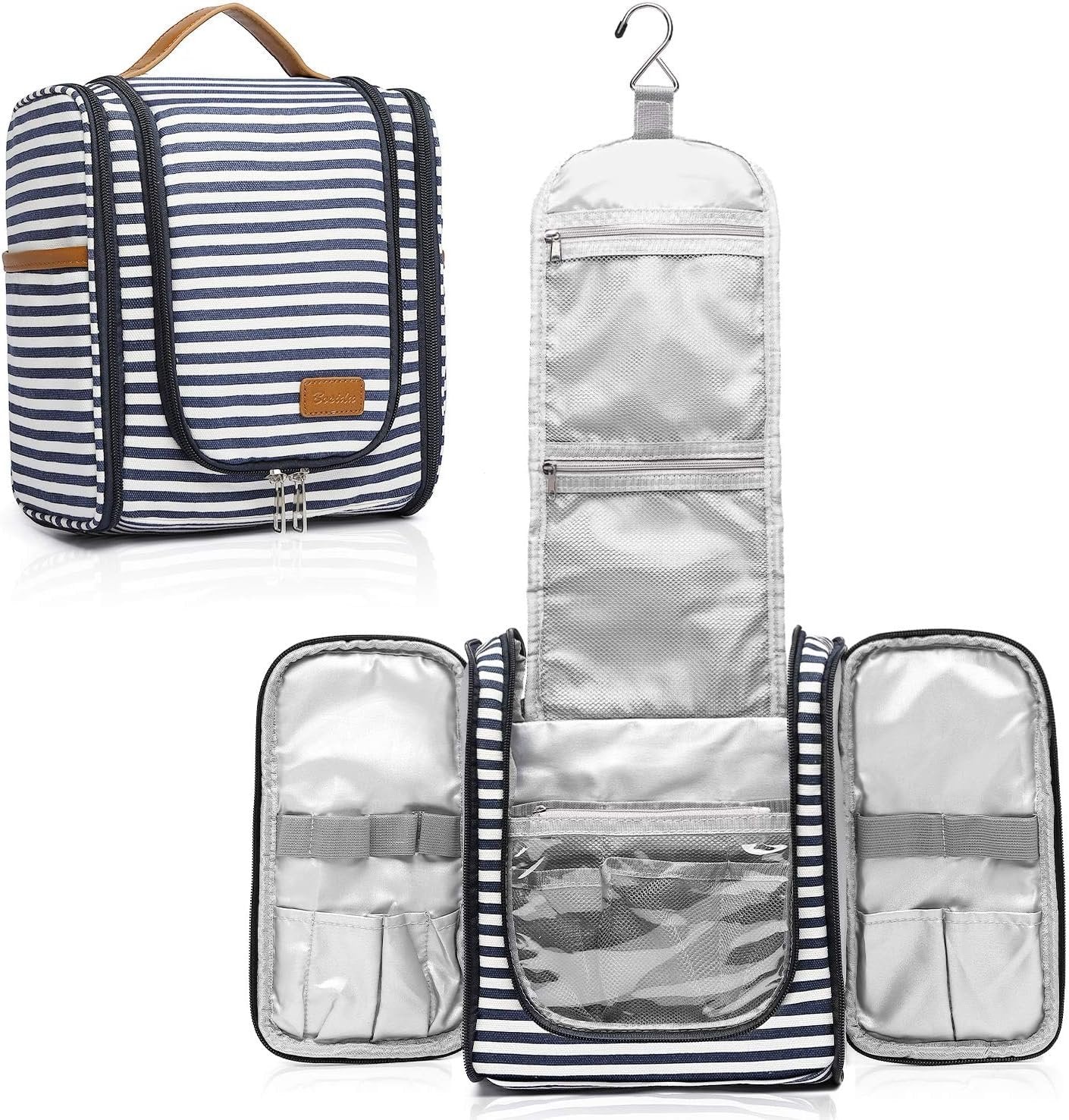 Bosidu Hanging Toiletry Bag for Women with Sturdy Hook, Large Makeup Organizer kit with 21 Compartments, Water-Resistant Cosmetic Bag for Travel or Daily Use