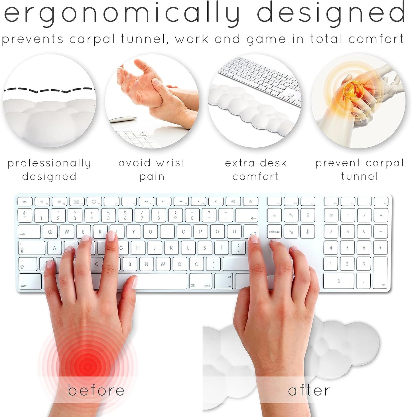 Qloud Cloud Wrist Rest for Keyboard - Palm Rest Pad for Computer Gaming - Rainbow Desk Arm Support