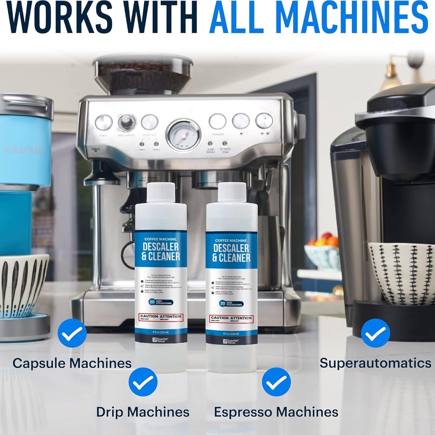 Essential Values Universal Descaler for Espresso and Keurig Coffee Machines, 2 Pack