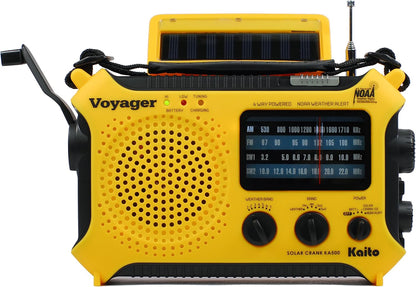 Kaito KA500 5-Way Powered Solar Power,Dynamo Crank, Wind Up Emergency AM/FM/SW/NOAA Weather Alert Radio with Flashlight,Reading Lamp and Cellphone Charger, Yellow