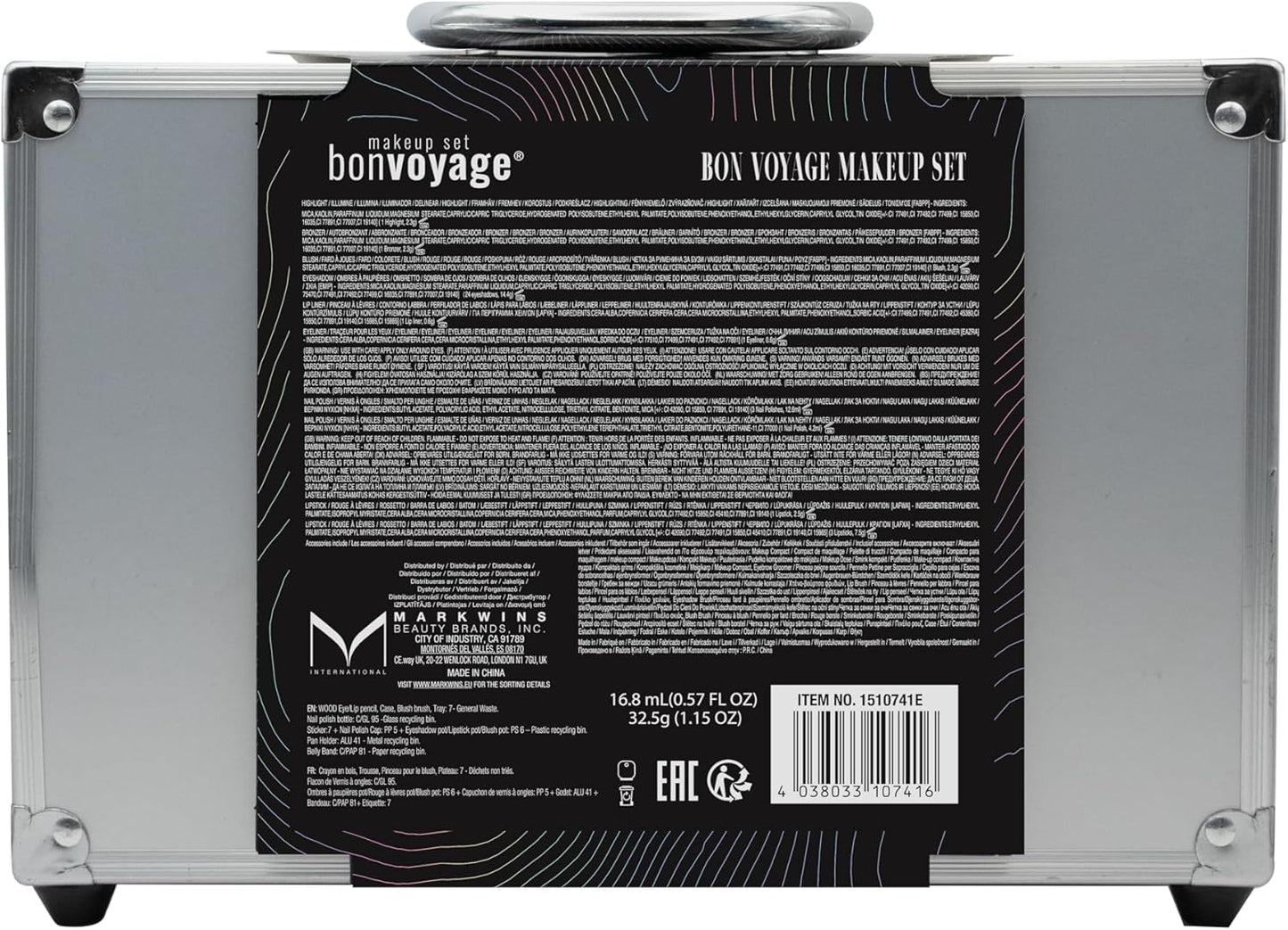 bonvoyage, Bon Voyage Makeup Set 43-Piece Makeup Kit with Mirror, Including Lipsticks, Eyeshadows, Blush, Nail Polishes and More - Portable and Fashionable Metal Case