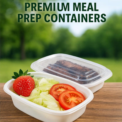 Golden Hub Meal Prep Containers with Lids 12-32oz BPA Free Plastic Food Storage Reusable Stackable Leak Proof Microwave Dishwasher Safe for Lunch Home Office White (12oz 50pc(2))