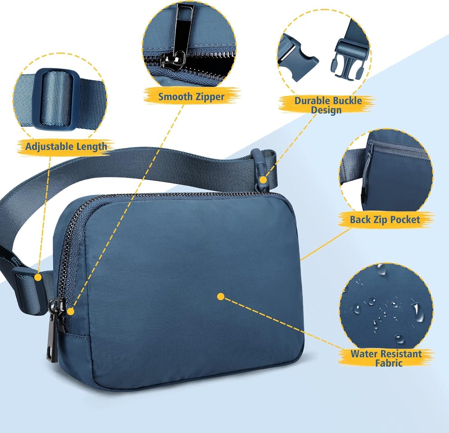 ZOMAKE Fanny Pack, Slim Belt Bag Water Resistant Waist for Travel Hiking Running Cycling Outdoor Sports