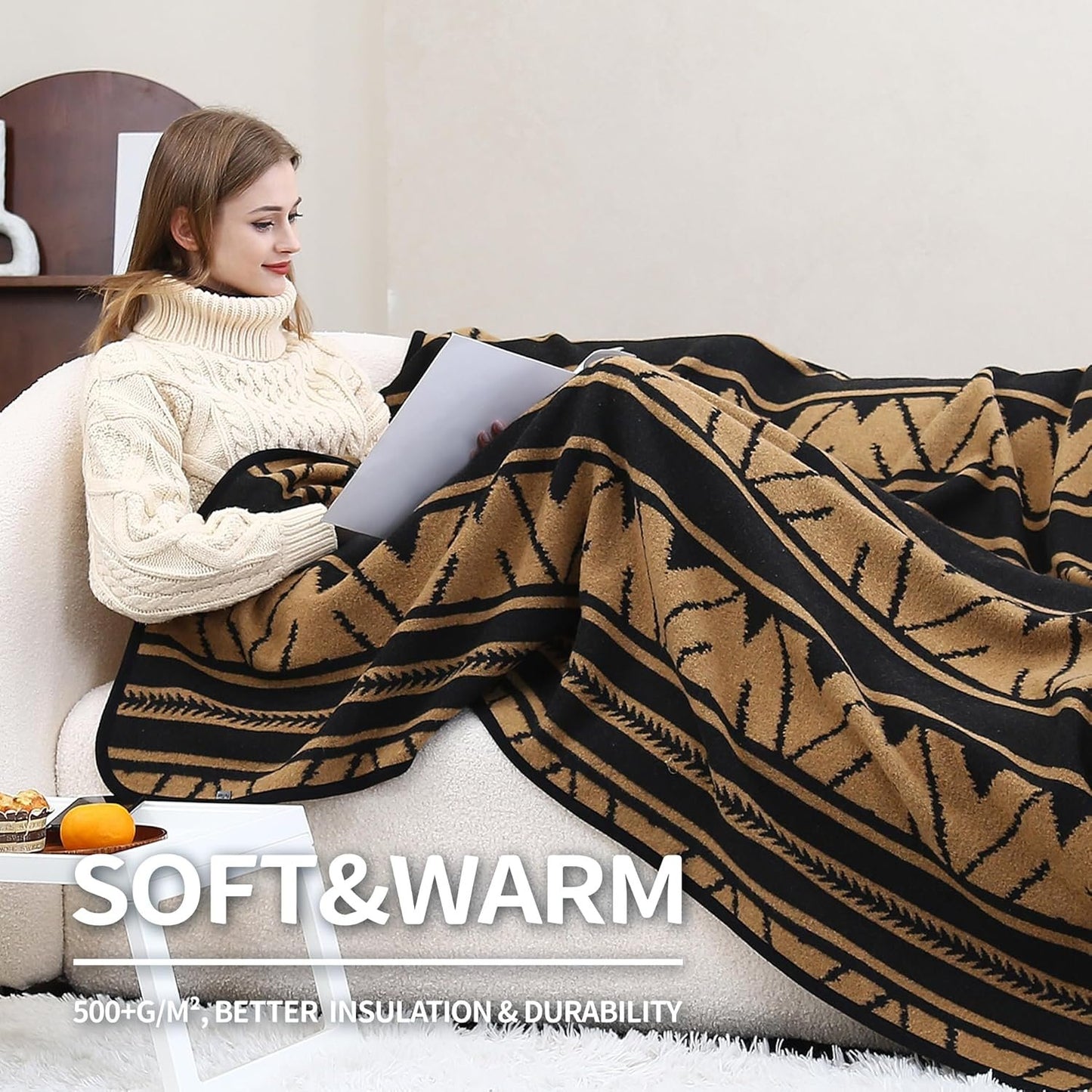 ACUSHLA Merino Wool Camp Blanket - Warm, Thick, Washable, Large Throw Great for Outdoor Camping All Seasons Suitable Sierra Khaki 79'' x63'' 3.8lbs