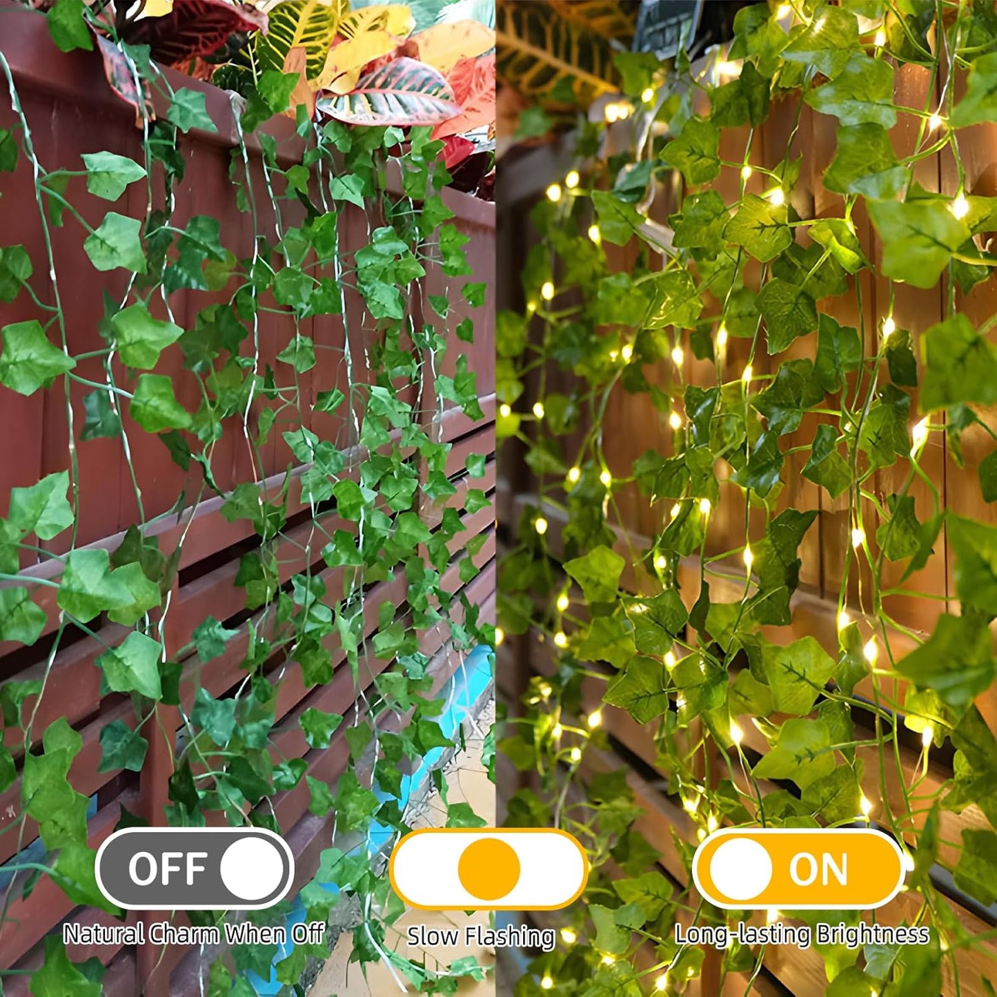 Taefuhnn 10M 100LED Vine Leaf Fairy String Lights Batteries Powered, Fake Green Ivy Vine Fairy String Lights for Room Home Bedroom Outdoor Indoor Garden Decor