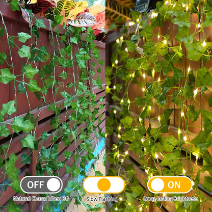 Taefuhnn 10M 100LED Vine Leaf Fairy String Lights Batteries Powered, Fake Green Ivy Vine Fairy String Lights for Room Home Bedroom Outdoor Indoor Garden Decor