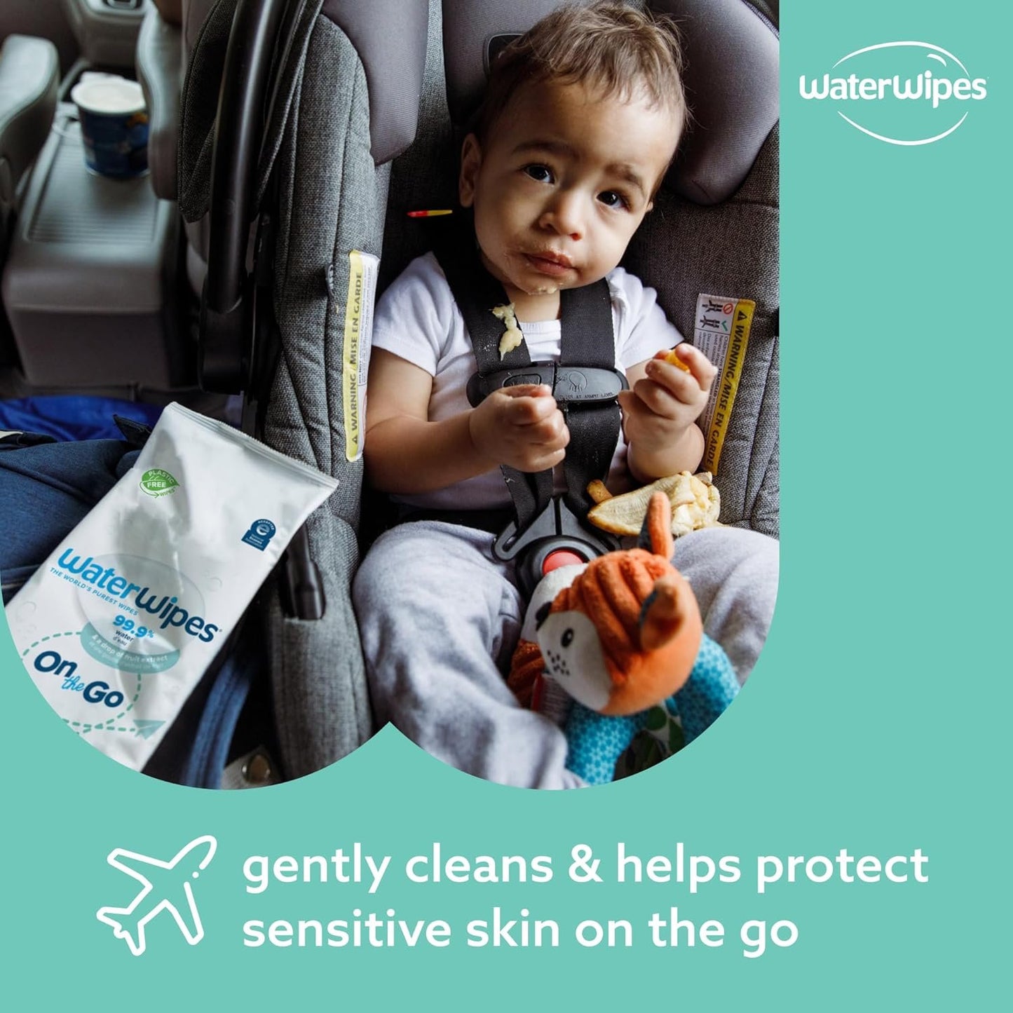 WaterWipes On The Go Wipes, 99.9% Water-Based Wipes for Travel, Sports, and to Refresh Skin, Unscented & Hypoallergenic, 100 Count (10 Packs)