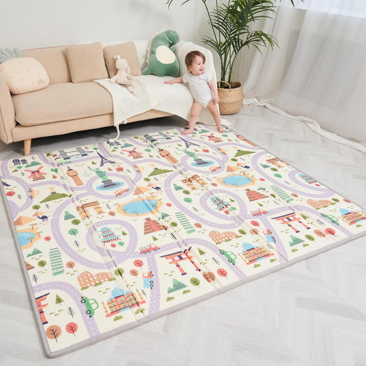 Montessori Folding Children's Play Mat, 150 x 180 x 1 cm, Reversible Non-Toxic and Waterproof Foam for Children, Gym, Baby Tummy Time Mat, Baby Gift